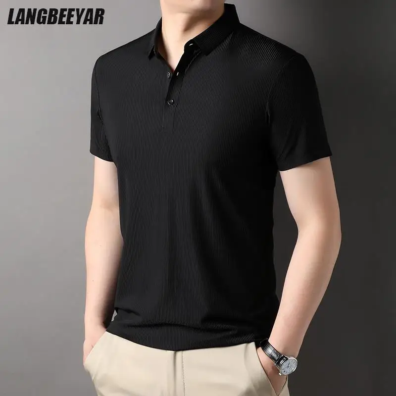 Top Trends: Top Grade Seamless New Summer Brand Mens Plain Casual Turn Down Collar No Logo Polo Shirt Short Sleeve Tops Fashions Clothes Men Shoppable Styles