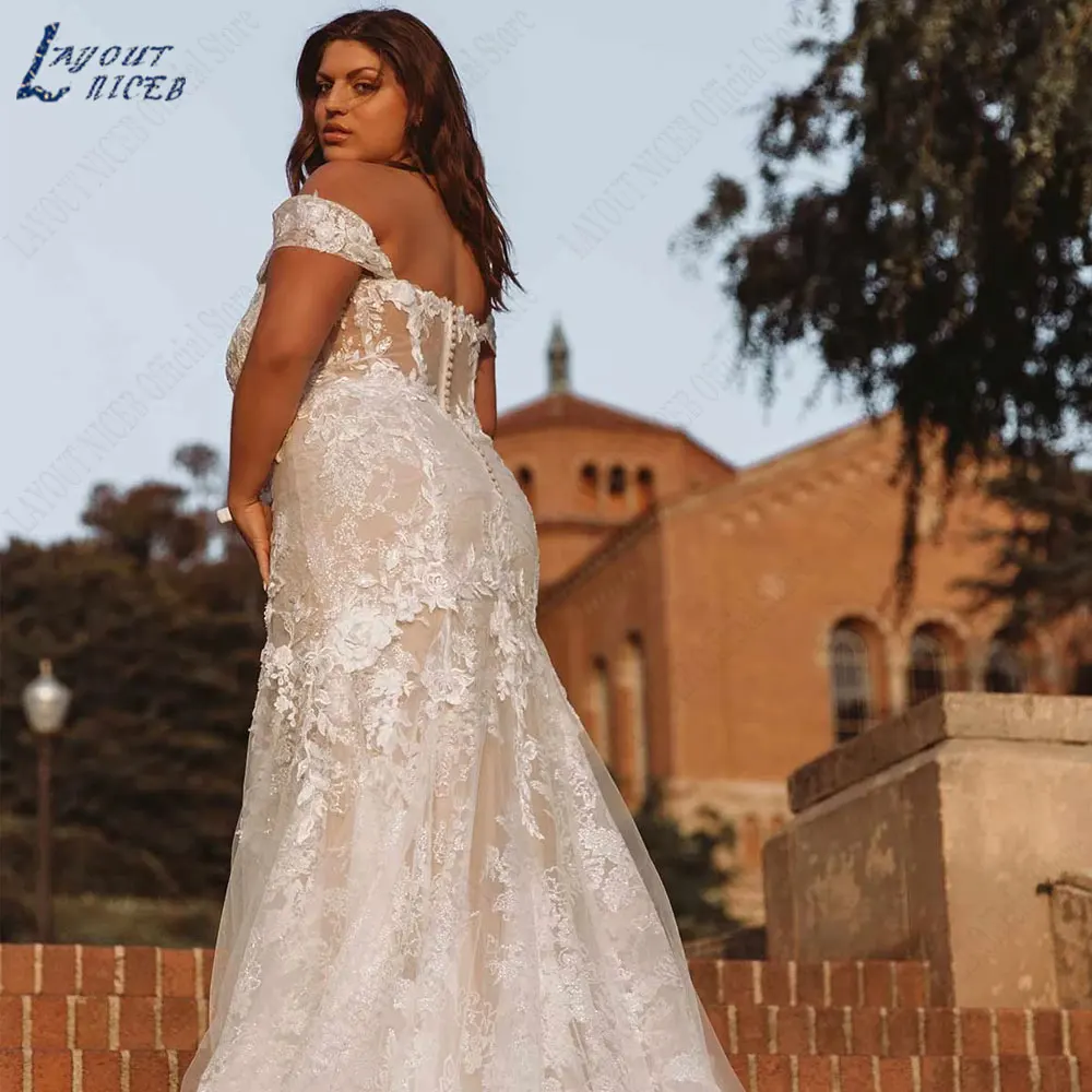 Top Trends: LAYOUT NICEB Sweetheart Neck Appliques Bride Dresses Off Shoulder Short Sleeves Wedding Gowns Back Buttons Mermaid Tulle Vestido Shoppable Styles - Image 2