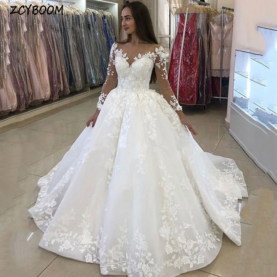 Top Trends: Elegant O-Neck Appliques Long Sleeves White Wedding Dress 2024 A-Line Floor Length Sweep Train Tulle Custom Made Bridal Gown Shoppable Styles