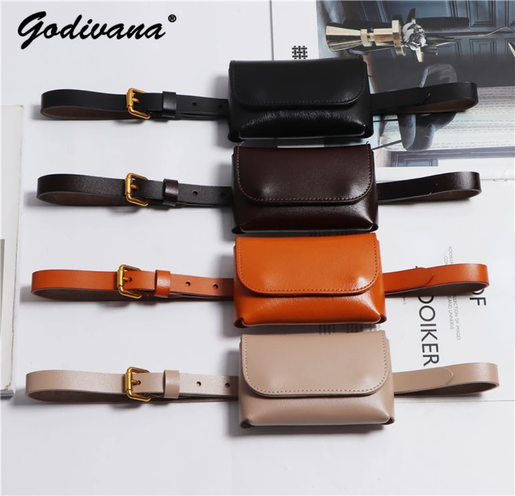 Top Trends: Genuine Leather Women's Thin Waistband Small Girdle Bag With Belt Korean Simple All-Match Decorative Dress Jeans Waist Belt Shoppable Styles