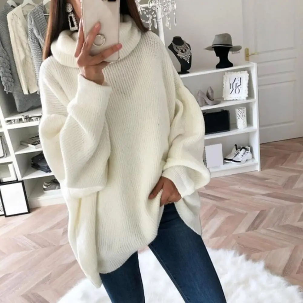 Top Trends: 2022 Women Sweater Oversized Turtleneck Pile Collar Autumn Winter Long Sweater Loose Pullover Stretchy Knitwear Suéteres свитер Shoppable Styles