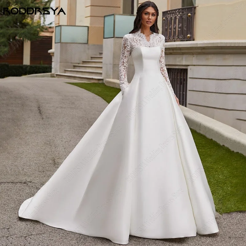 Top Trends: RODDRSYA Satin Lace Ball Gowns For Bridal Appliques Full Sleeves Wedding Dresses Vestidos De Noiva Mariage Princess Custom Made Shoppable Styles