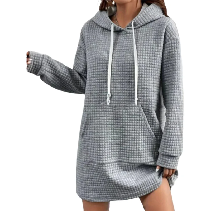 Top Trends: Women Kangaroo Pocket Splicing Hooded Sweatshirt Fashion Unevenness Square Fabric Drawstring Hoodie Female Casual Long Outerwear Shoppable Styles