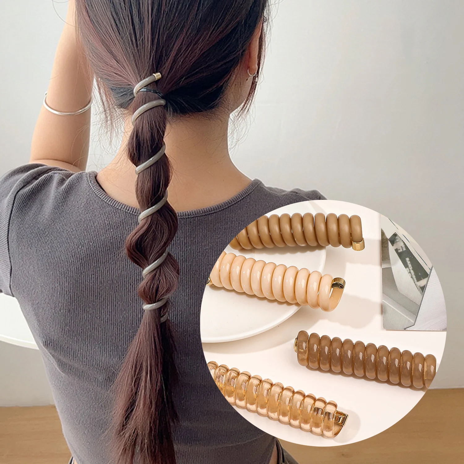 Top Trends: 1Pcs Telephone Wire Hair Ties Women Girls Solid Color Elastic Hair Bands Spiral Coil Rubber Bands Ponytails Hair Accessories Shoppable Styles - Image 3