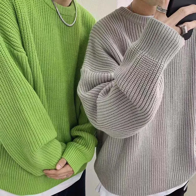 Top Trends: Men's Solid Color Sweaters Autumn Winter Korean Fashion O-Neck Loose Pullovers Couples Warm Knitted Sweater Teens Jumpers Shoppable Styles