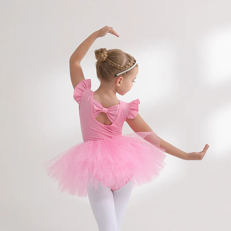 Top Trends: Ballet Dress Gymnastics Leotards For Girls Kids Puff Sleeve Ballet Dancewear Chiffon Tutu Skirts Kids Bowknot Dance Leotards Shoppable Styles