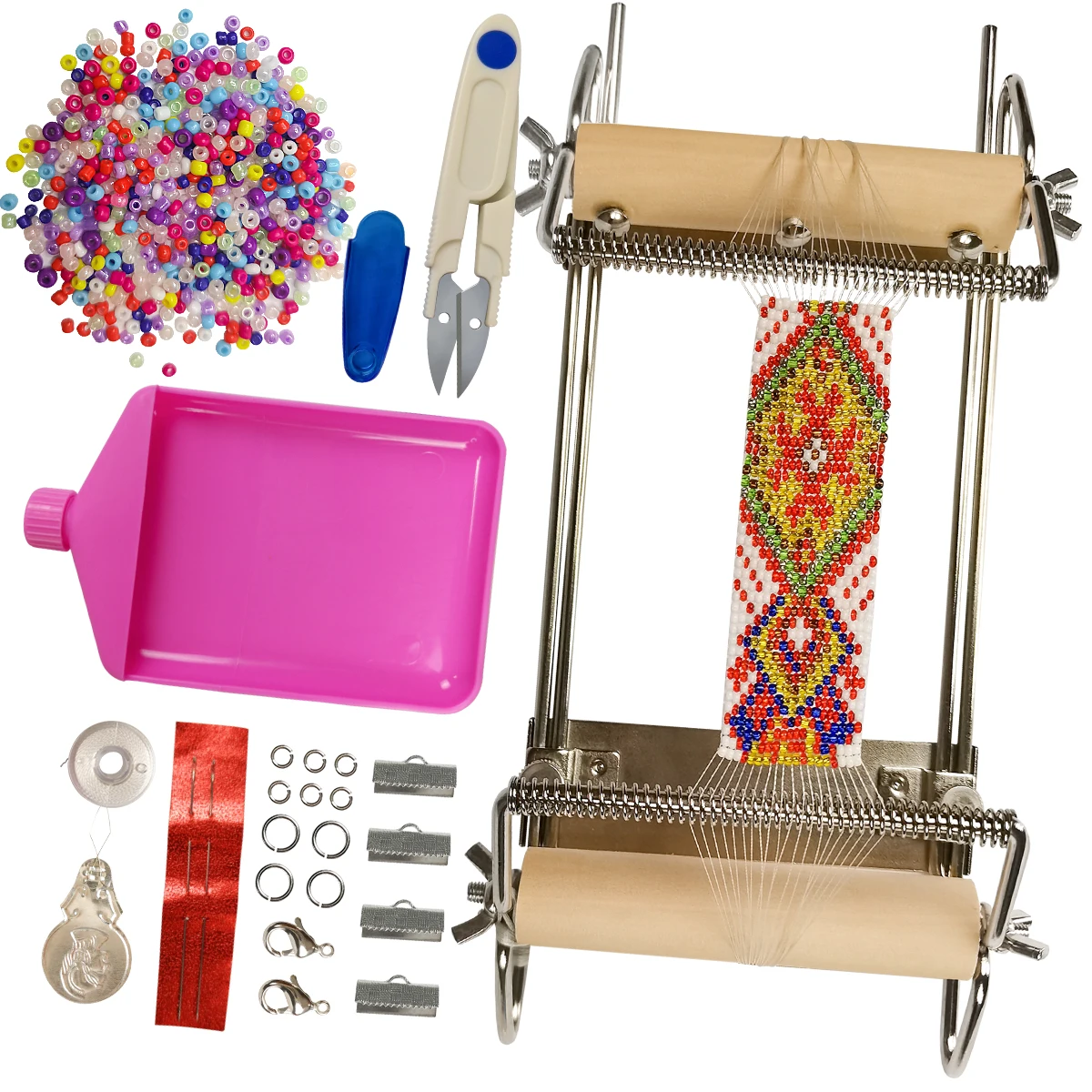 Top Trends: XUQIAN Adjustable Metal Bead Loom Kit With Seed Beads Bead Funnel Tray And Lobster Clasps For Jewelry Craft Making L0174 Shoppable Styles