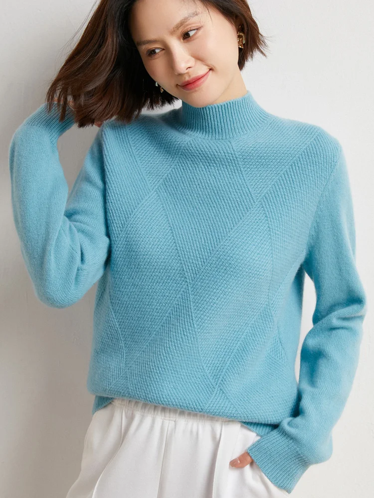 Top Trends: Autumn Winter Women Sweater Thick Basic Pullover 100% Merino Wool Mock Neck Long Sleeves Cashmere Knitwear Female Clothing Tops Shoppable Styles