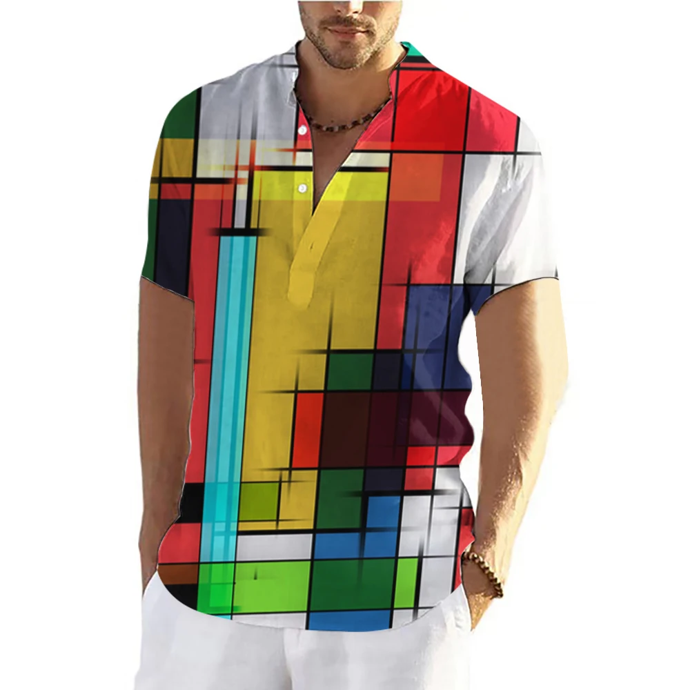 Top Trends: Summer Men Hawaiian Shirts Patchwork 3d Printed Camisas V Neck Oversized Short Sleeve Tops Streetwear For Male Henley Shirt Tees Shoppable Styles