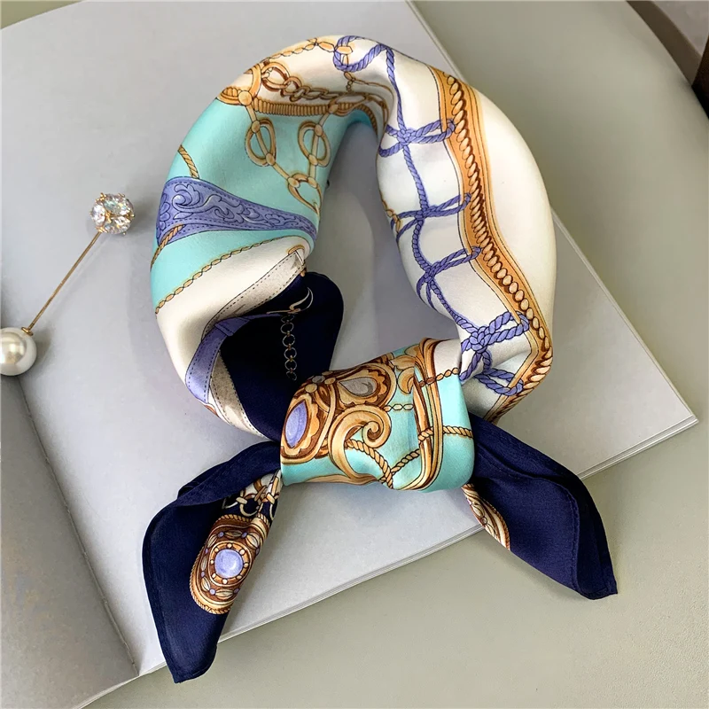 Top Trends: 100% Natural Silk Scarf Women Design Print Foulard Neck Hairband Female Small Square Scarves Spring Kerchief Tie 2022 New Shoppable Styles