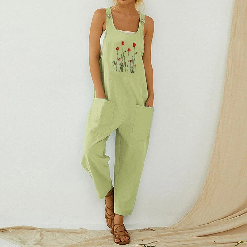 Top Trends: 2022 Women Summer Printing Jumpsuits Strap Button Playsuit Daisy Retro Casual Harajuku Overalls Plus Size Woman Pocket Jumpsuit Shoppable Styles