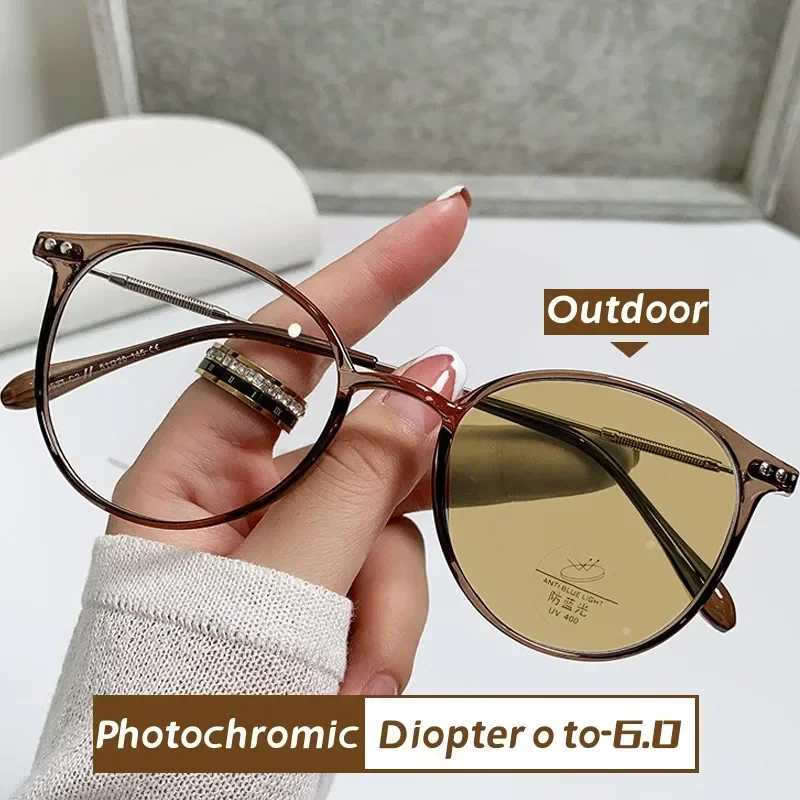 Top Trends: Luxury Men Women Photochromic Myopia Glasses Fashion Finished Minus Diopter Glasses Outdoor Color Changing Sunglasses 0 To -6.0 Shoppable Styles