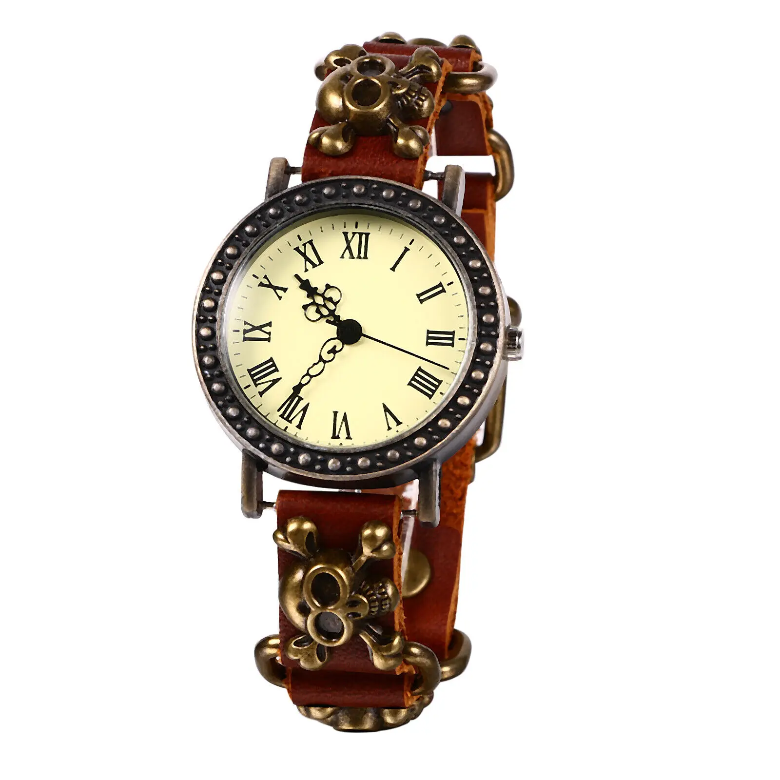 Top Trends: Lancardo Skull Watch Women Girls Vintage Punk PU Leather Band Quartz Wristwatch Fashion Halloween Gift Female Clock Ladies Reloj Shoppable Styles