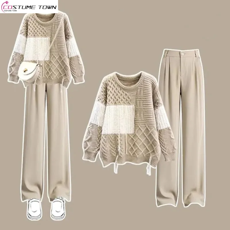 Top Trends: Autumn Set 2023 New Large Women's Age Reducing Loose Knitted Sweater Fashion Casual Pants Two Piece Set Fashion Shoppable Styles