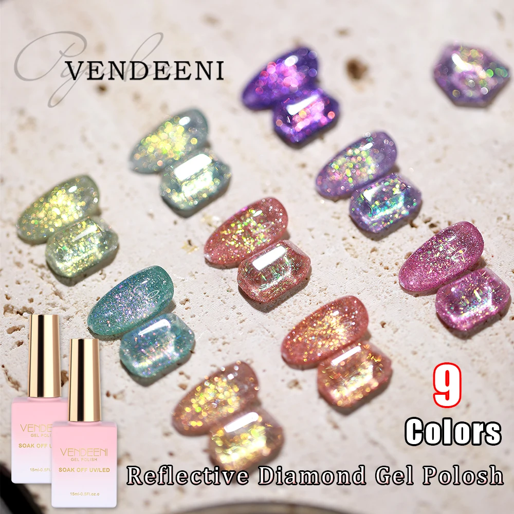 Top Trends: Vendeeni 9 Color Glitter Chips Diamond Gel Nail Polish Sparkling Nail Art Gel Varnish With Reflective Effect UV Nail Gel Lacquer Shoppable Styles