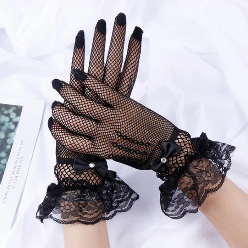 Top Trends: Women&#039;s Uv-proof Driving Gloves Rhinestone Bow Lace Design Sheer Fishnet Full Finger Mittens Mesh Fishnet Gloves 1 Pair Shoppable Styles