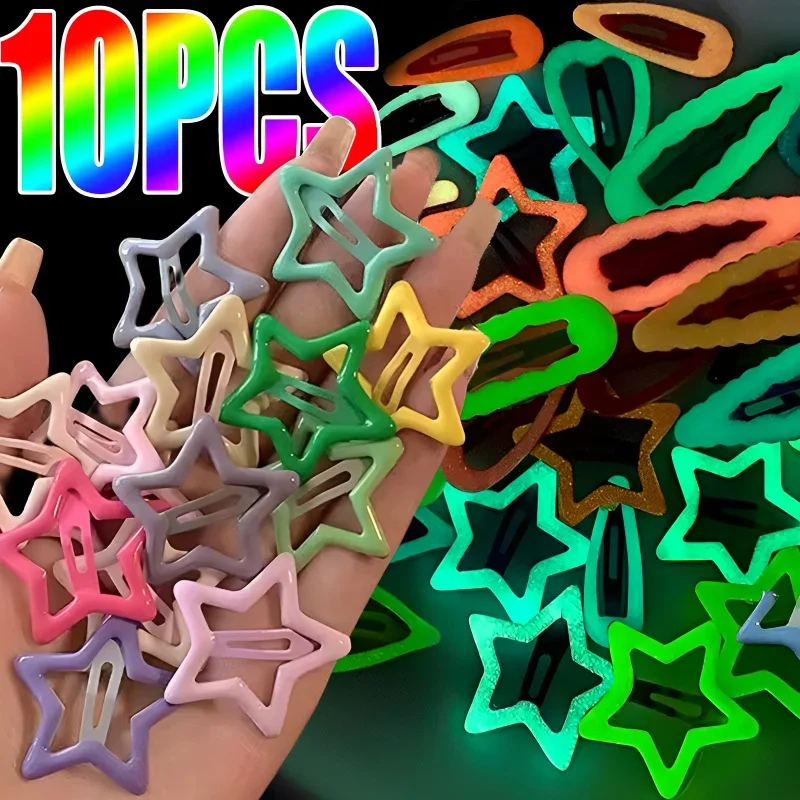 Top Trends: 10 / 1pcs Candy Color Luminous Star Hair Clips For Girls Y2K Luminescence Star Metal Snap Clip Hairpins Barrettes Hair Jewelry Shoppable Styles