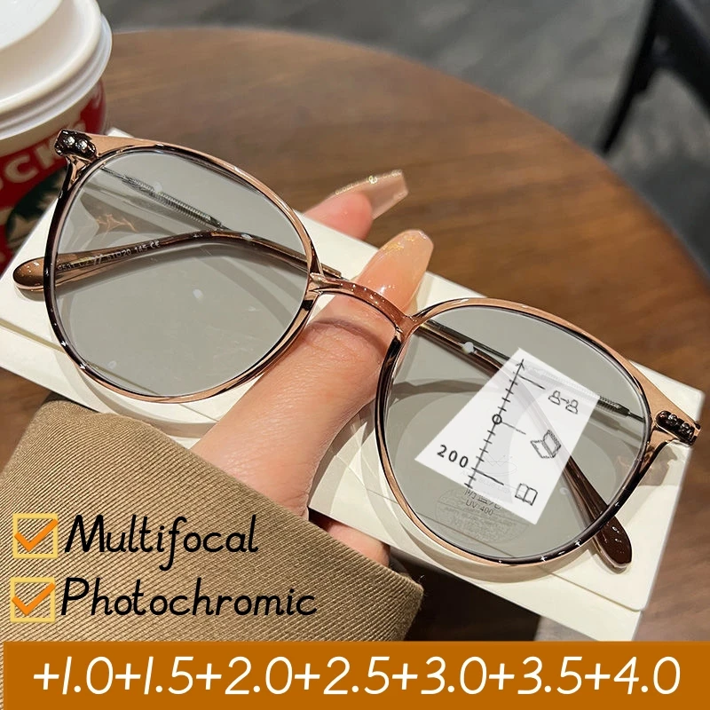 Top Trends: Luxury Near Far Photochromic Glasses Women Round Progressive Multifocal Reading Glasses Men Fashion Color Changing Eyewear Shoppable Styles