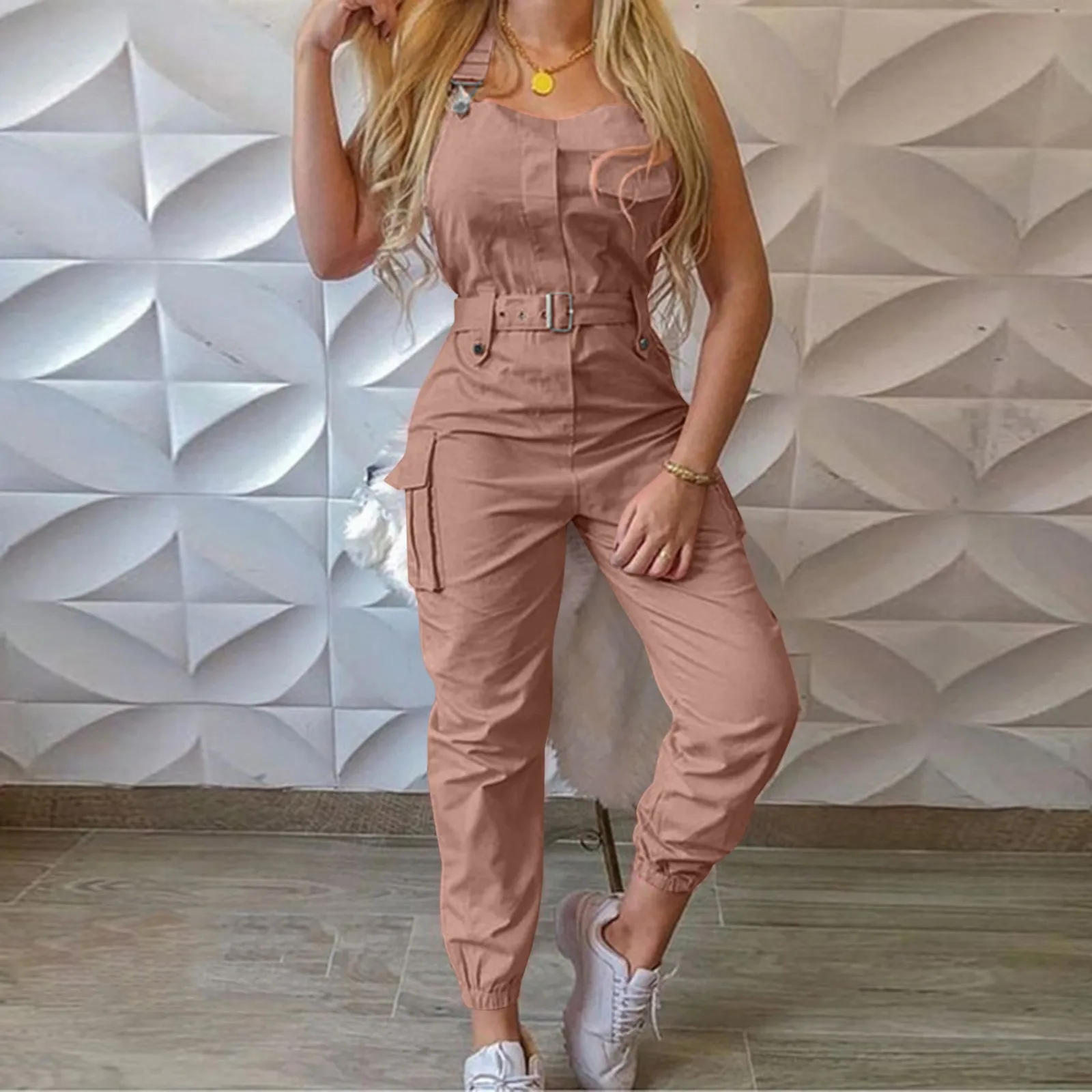 Top Trends: 2024 Autumn Ladies Workwear Jumpsuit Belt Sleeveless Overalls Solid Color Romper Jumpsuits Overalls Shoppable Styles