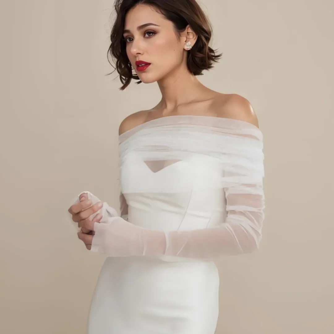 Top Trends: VG73 Bride Wrap Set Detachable Sleeve Bridal Shoulders Wedding Cover Party Bolero Woman Transparent Jacket Removable Gloves Shoppable Styles