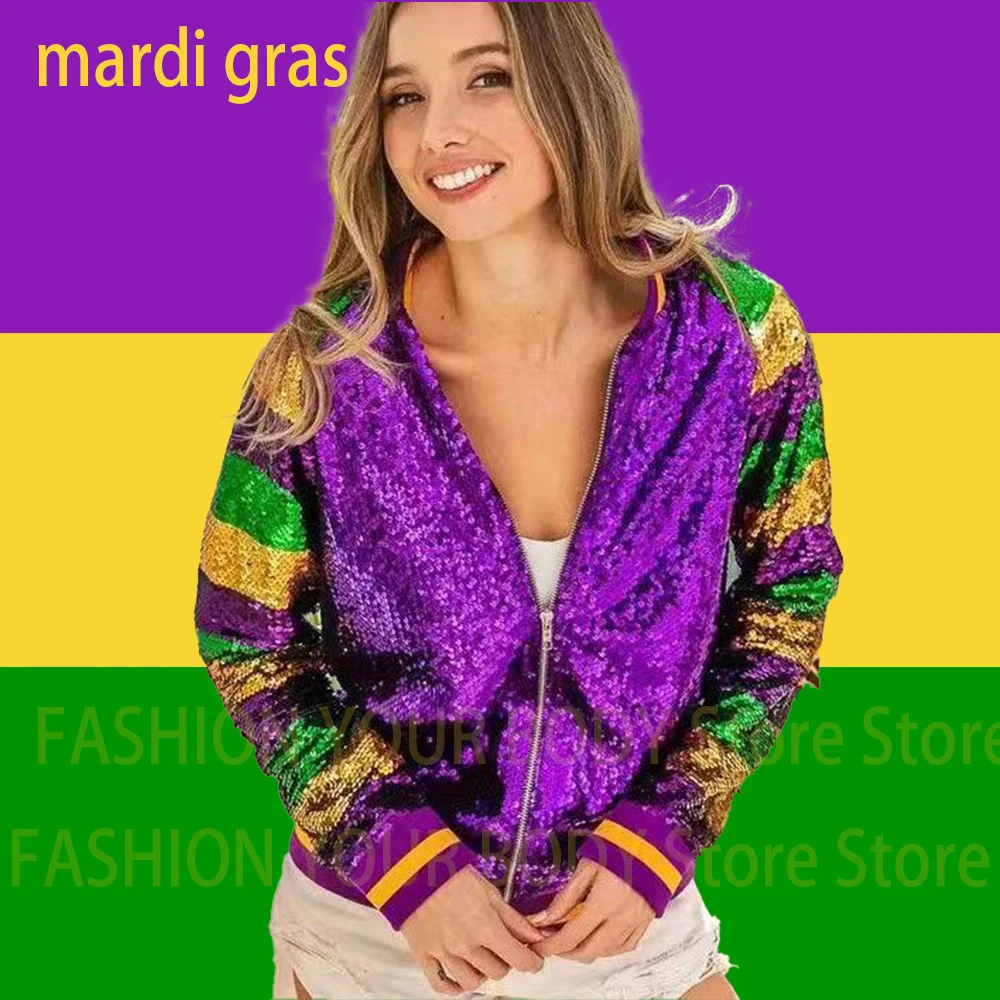 Top Trends: 2024 New Designer Mardi Gras Apparel Outfits Ladies Wear Attire Shirt Bomber Jacket Clothing Decorations For Women Boutique Shoppable Styles