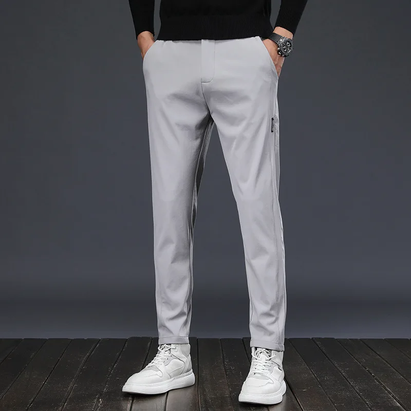 Top Trends: Autumn Winter Solid Color Fashion Straight Pants Man High Street Casual Zipper Button Elastic Waist Office All-match Trousers Shoppable Styles