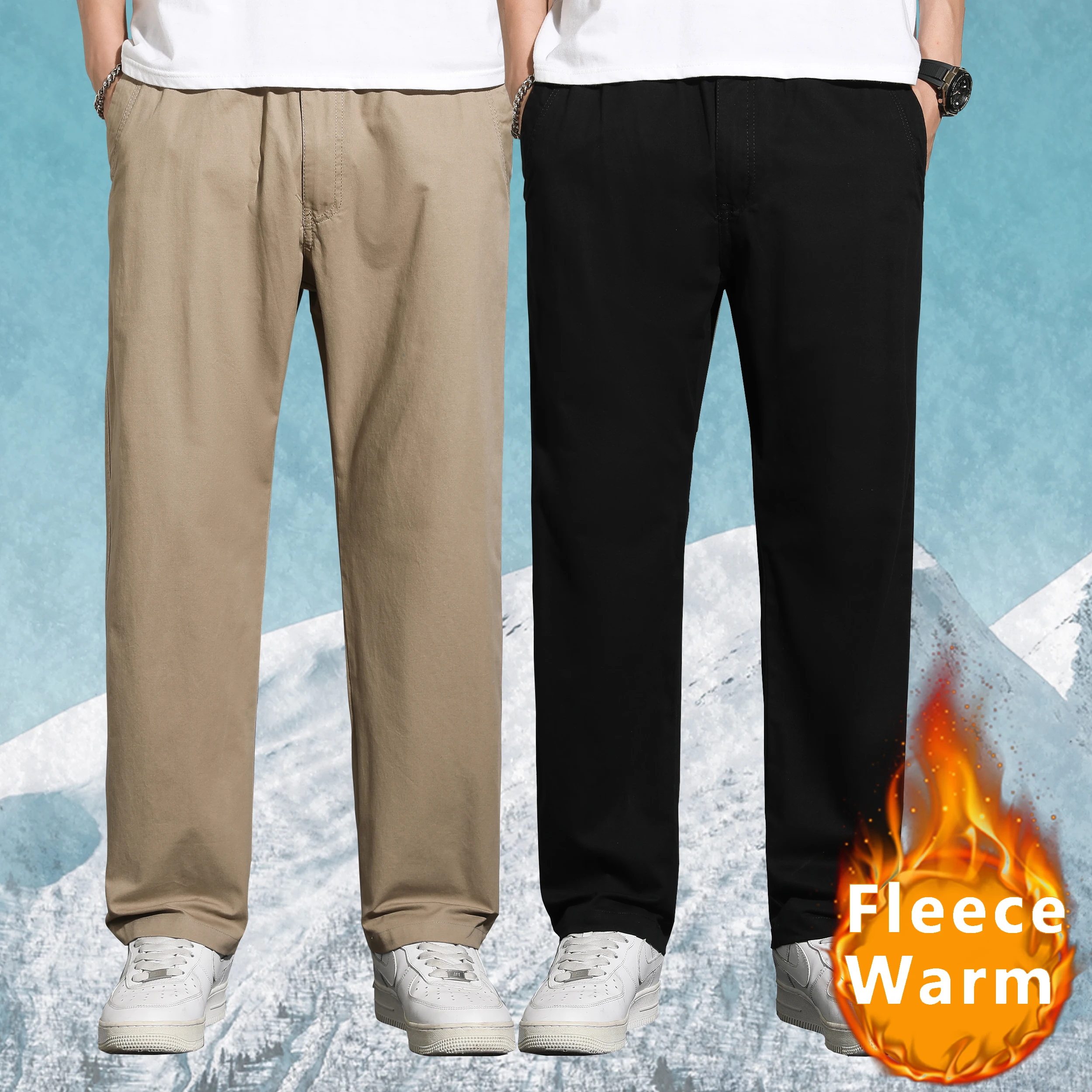 Top Trends: Autumn Winter Thick Casual Pants Men Hiking Tactical Jogger Fleece Beige Work Cargo Pants 2023 New Cotton Elastic Waist Trousers Shoppable Styles