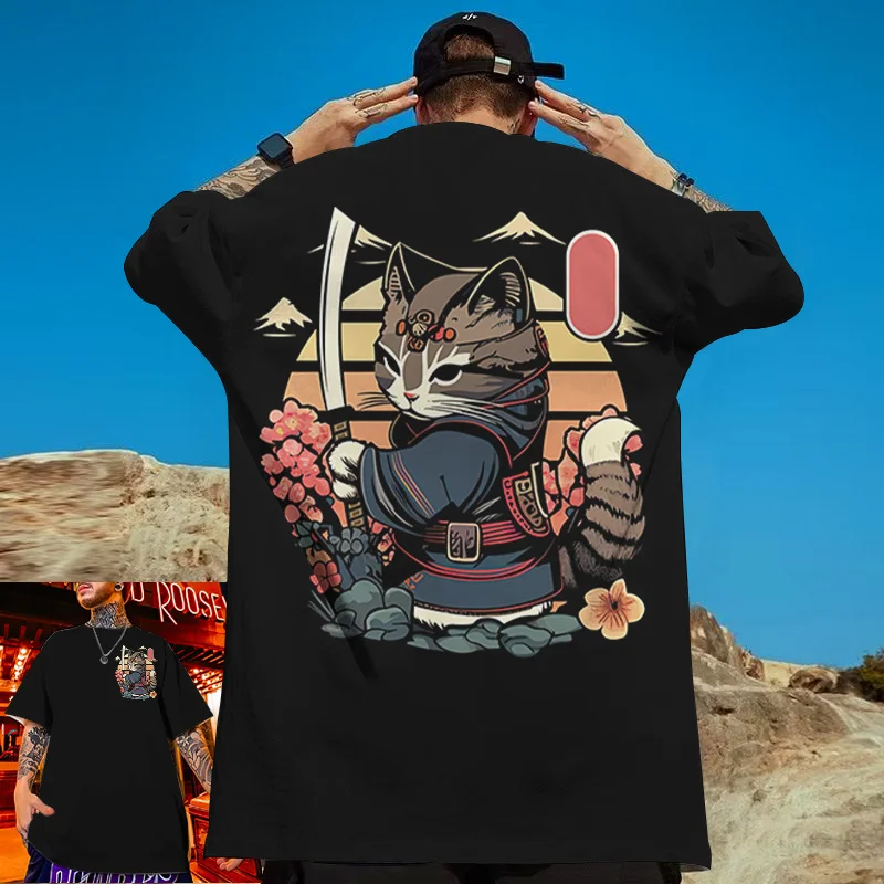 Top Trends: Animal T-Shirts For Men 3d Japanese Samurai Cat Print Loose Oversized T-Shirt Street Harajuku Tops Daily Casual Short Sleeve Tee Shoppable Styles