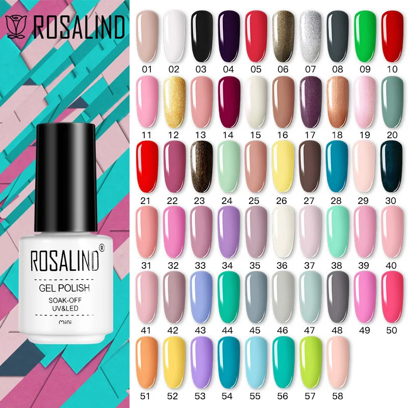 Top Trends: ROSALIND Nail Gel Polish Hybrid Varnish Semi Permanent Acrylic Nail Art Soak Off Top Base Coat Pure Color UV Gel Nail Polish New Shoppable Styles