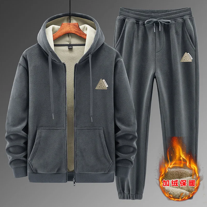 Top Trends: Winter Cashmere And Thick Suit Men's Hoodie Cotton Pants Set Leisure Sports Warm Tracksuit Shoppable Styles