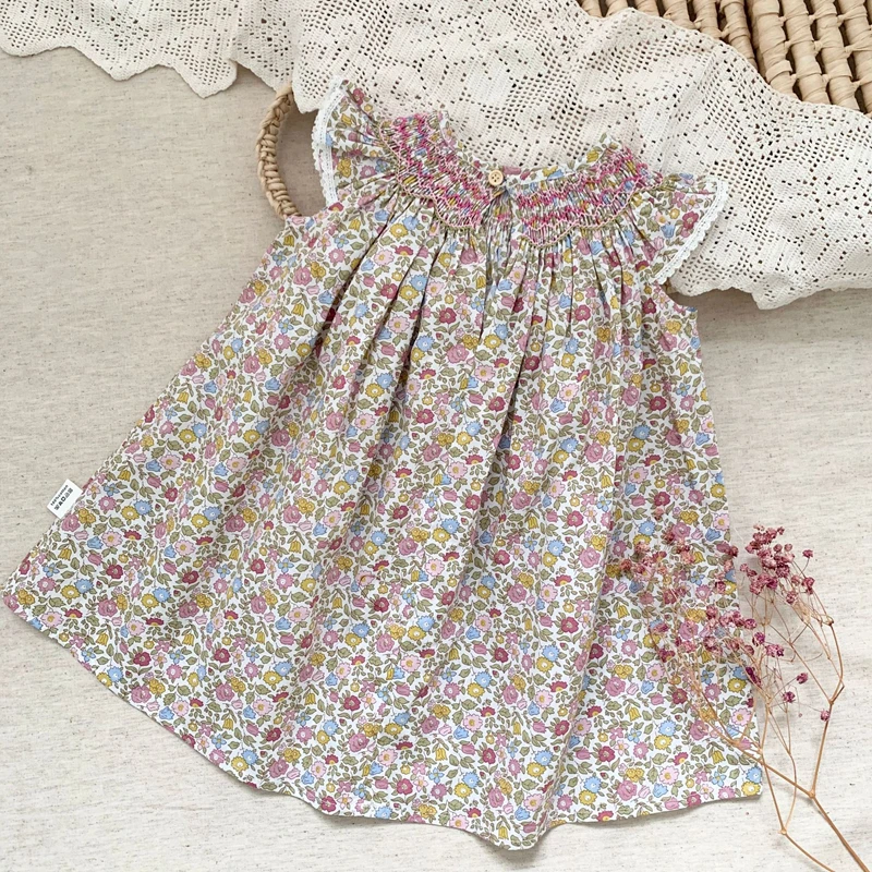 Top Trends: 100% Cotton Smocking Hand Embroidery New Toddler Girl Dresses Baby Summer Dress Kids Girls Flying Sleeves Casual Soft Girl Dress Shoppable Styles - Image 4