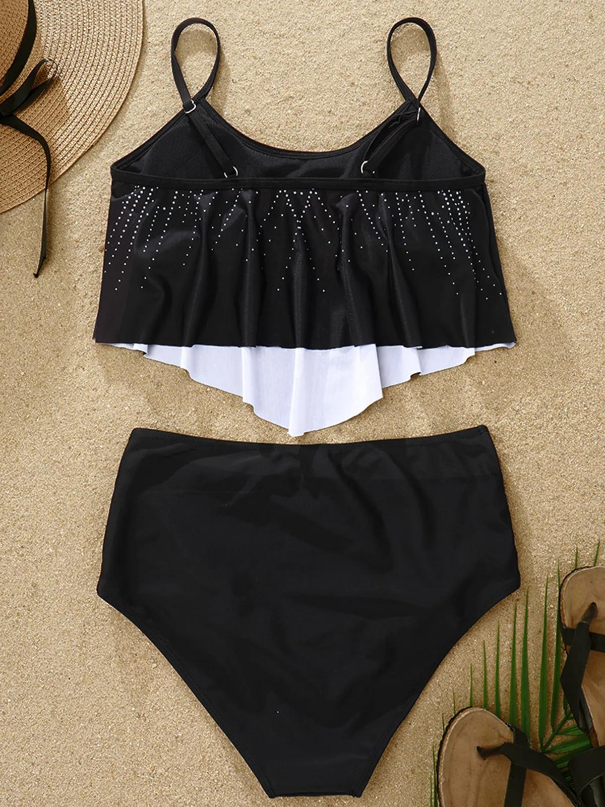 Top Trends: Glitter Ruffled Ethnic Tankini Set Black Swimsuit Bikini Sets Women Swimming High Waist Simple Korean Style Beachwear Shoppable Styles - Image 2