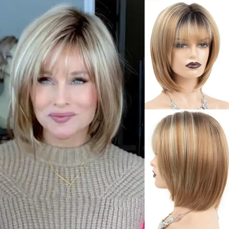 Top Trends: Womens Fashion Bob Wig Short Blonde Bob Wigs Black Roots Heat Resistant Synthetic Ombre Bob Hair Fancy Dress Party Wig For Women Shoppable Styles