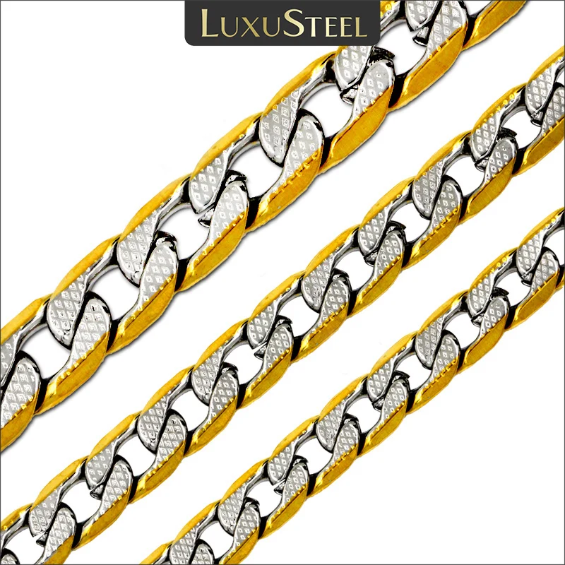 Top Trends: LUXUSTEEL Cuban Chain Necklace For Men Women Gold Plated Mixed Silver Color Stainless Steel Pattern Curb Link Chain Male Collar Shoppable Styles