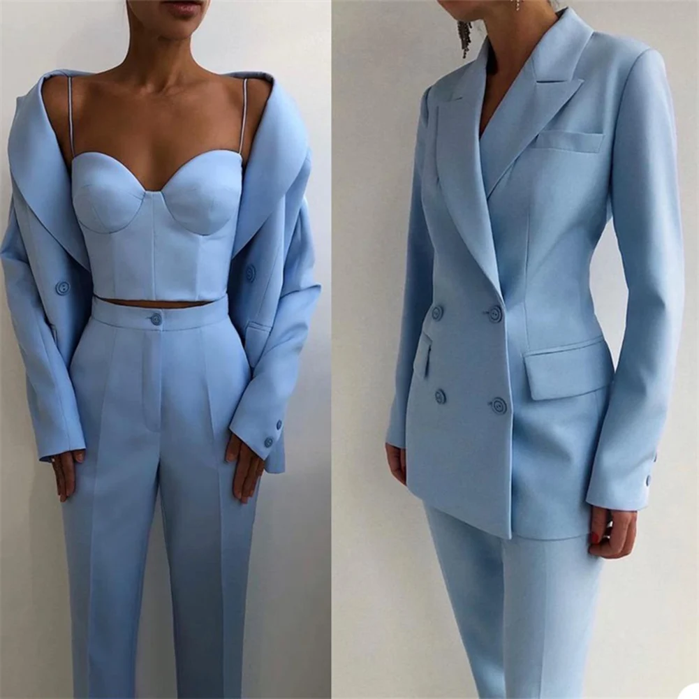 Top Trends: Two Piece Women&#039;s Peaked Lapel Suit Double Breasted Jacket Lady Formal Casual Pants Blazer Daily Wedding Prom Party Wear Fashion Shoppable Styles