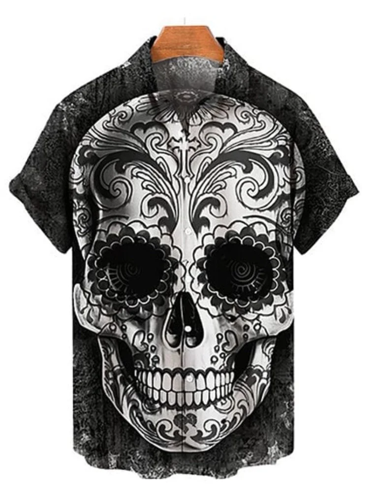 Top Trends: New Hawaiian Shirt For Men Skull 3d Printed Beach Shirt Short Sleeve Button Casual Men&#039;s Skull Shirts Oversized Camisa S-5XL Shoppable Styles