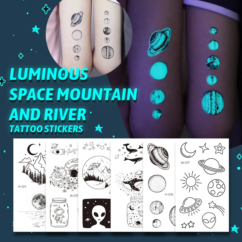 Top Trends: Outer Space Planet Luminous Tattoo Sticker Temporary Waterproof Arm Body Art Fake Tattoos Women Makeup Festival Accessories Shoppable Styles