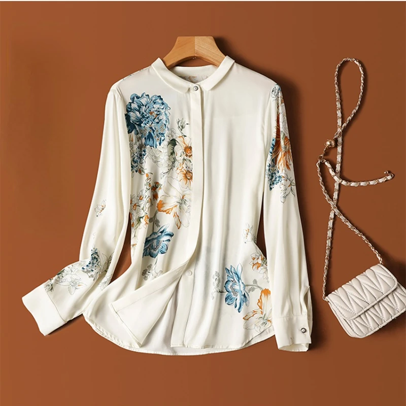 Top Trends: Satin Vintage Shirt For Women Summer 2023 New In Floral Printed Casual Blouses Loose Long Sleeve Silk Top O-Neck YCMYUNYAN Shoppable Styles