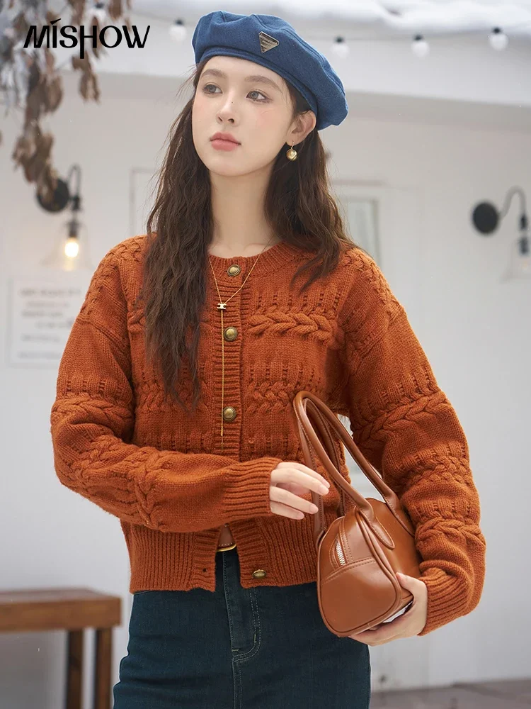 Top Trends: MISHOW Vintage Cardigan Sweater Women Korean Style Office Lady Casual Loose Knitwear Top Autumn Winter New Outerwear MXC51Z0312 Shoppable Styles