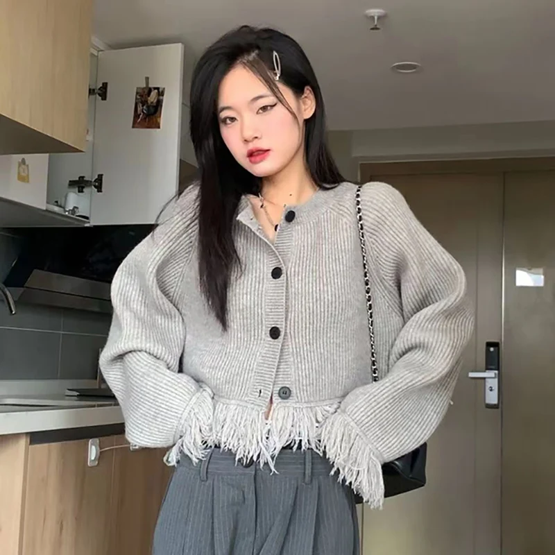 Top Trends: Fashion Solid Color Button Cardigan Tassel Sweaters Female Clothing 2023 Autumn Winter Oversized Knitted Casual Tops Shoppable Styles