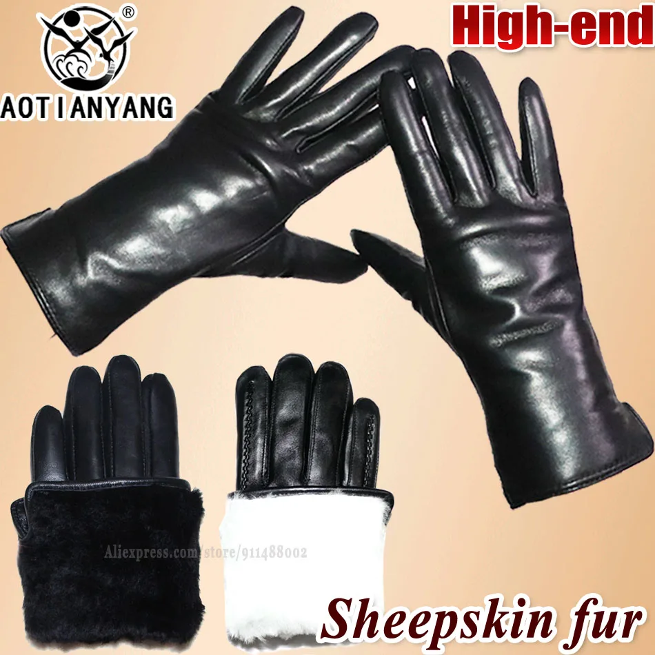 Top Trends: RSheepskin Fur Leather Gloves Women's Leather Wool Winter Thickening Warm Fur Integrated Cycling Driving Windproof Touch Screen Shoppable Styles