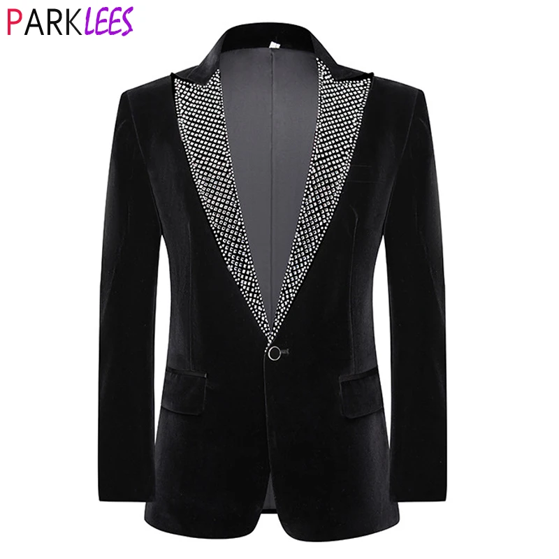 Top Trends: Luxury Crystal Embroidery Black Velvet Dress Suit Jacket Men Peak Collar One Button Tuxedo Blazers For Wedding Dinner Party 3XL Shoppable Styles