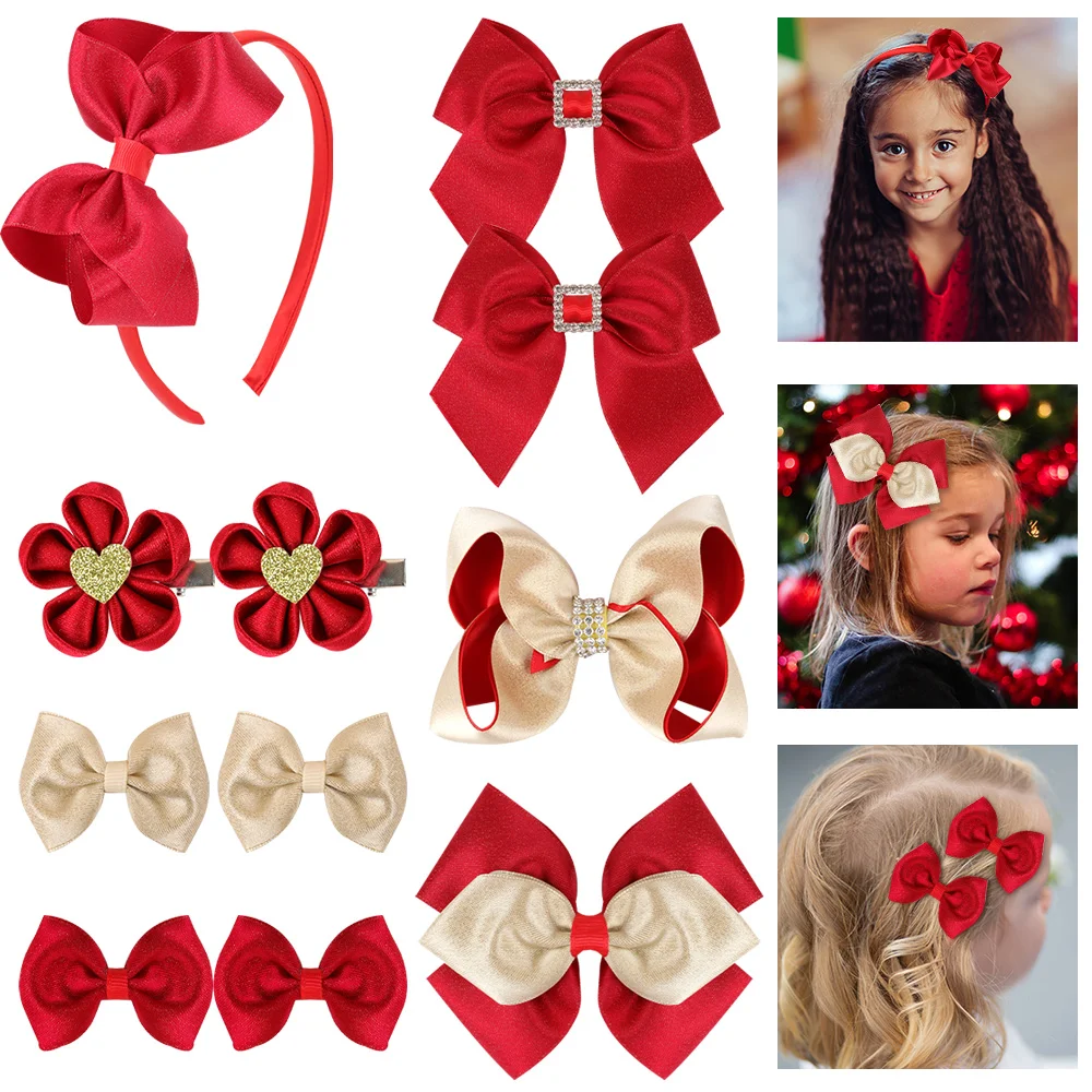 Top Trends: Ncmama New Year 2023 Bows Hair Clips Hair Bands Gold Red Hairbows Floral Hairpins With Rhinestone Hair Accessories For Girls Shoppable Styles