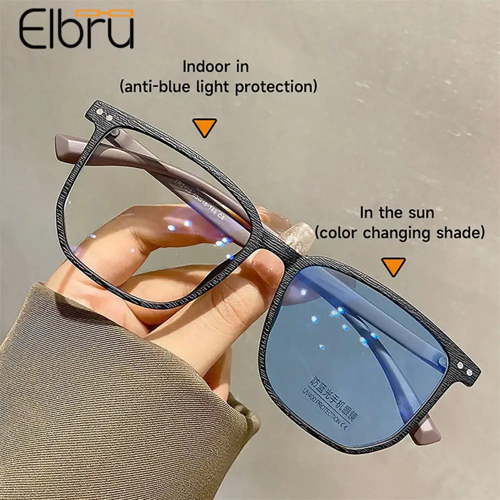 Top Trends: Elbru Discolored Myopia Glasses Women Men Fashion Photochromic Myopic Eyewear Unisex Colorchange Nearsighted Eyewear 0-0.5-1-2-6 Shoppable Styles