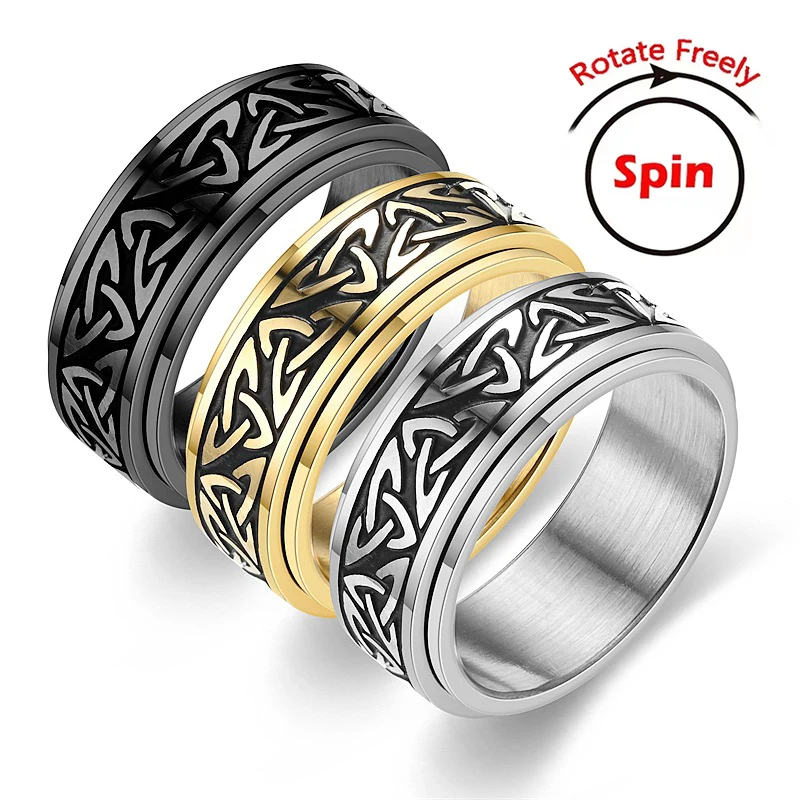 Top Trends: Rotate Rotating Anxiety Fidget Rings Homme Stainless Steel Ring For Men Women Celtic Knot Couple Spinning Spinner Ring Gifts Shoppable Styles