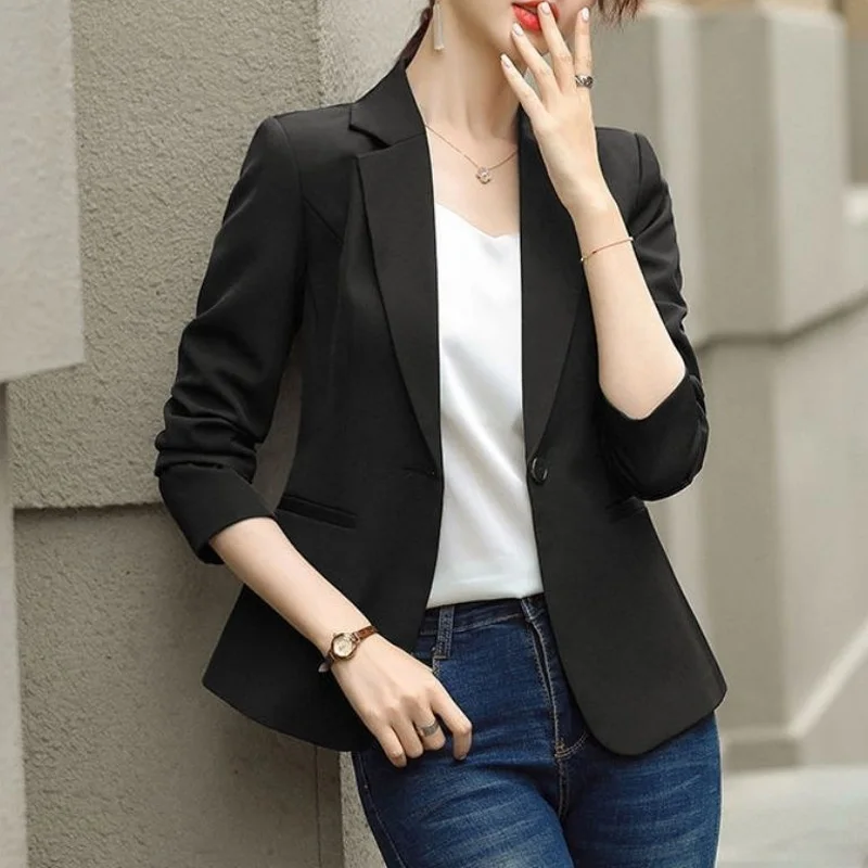 Top Trends: 2023 New Spring And Autumn Commuter Simple Suit Collar Double Layer Inner Lining Long Sleeve Solid Color Slim Fit Women&#039;s Suit Shoppable Styles