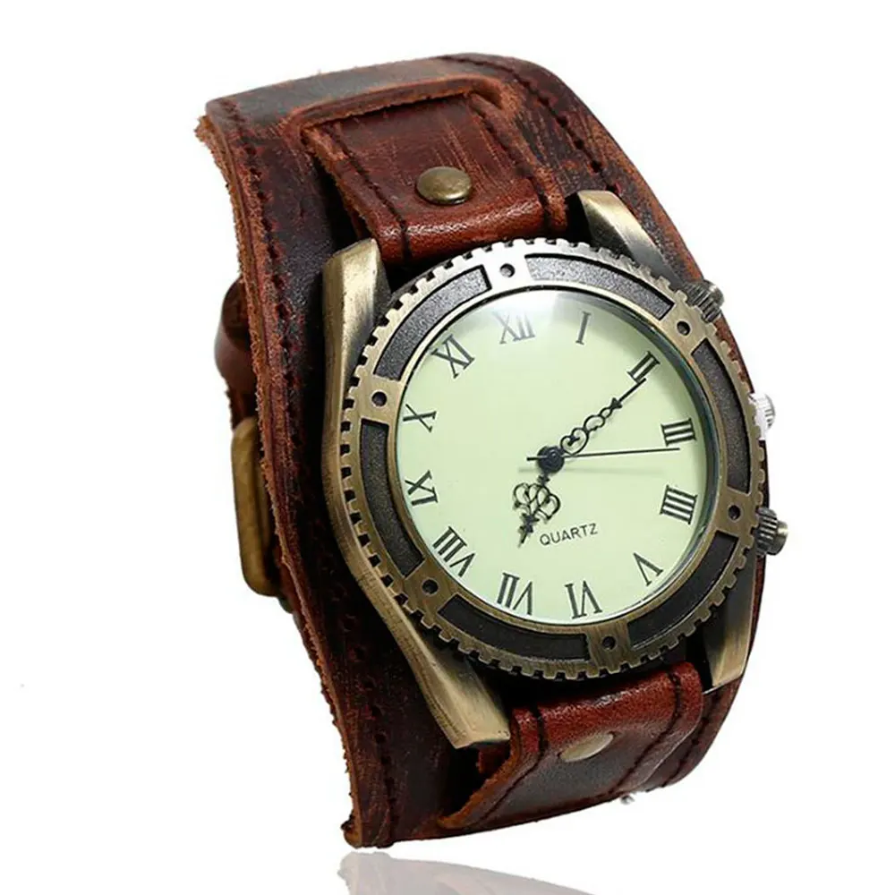 Top Trends: Hot Selling Vintage Cow Leather Bracelet Watch Men Women Wrist Watches Roman Numerals Casual Quartz Watch Relogio Feminino Shoppable Styles