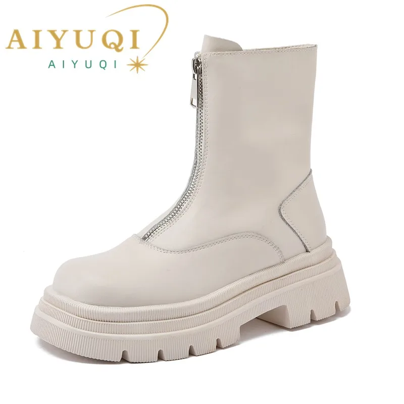 Top Trends: AIYUQI Women Chelsea Boots Genuine Leather 2024 New Warm Winter Boots Women Non Slip British Style Front Zipper Women Booties Shoppable Styles