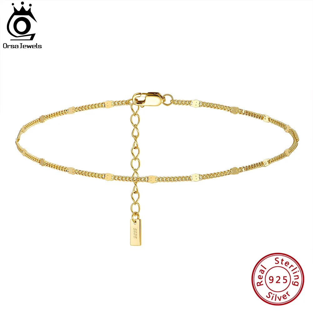 Top Trends: ORSA JEWELS 14K Gold 1.2mm Italian Cuban Chain Anklet For Women 925 Sterling Silver Fine Summer Beach Foot Bracelet Anklets SA43 Shoppable Styles