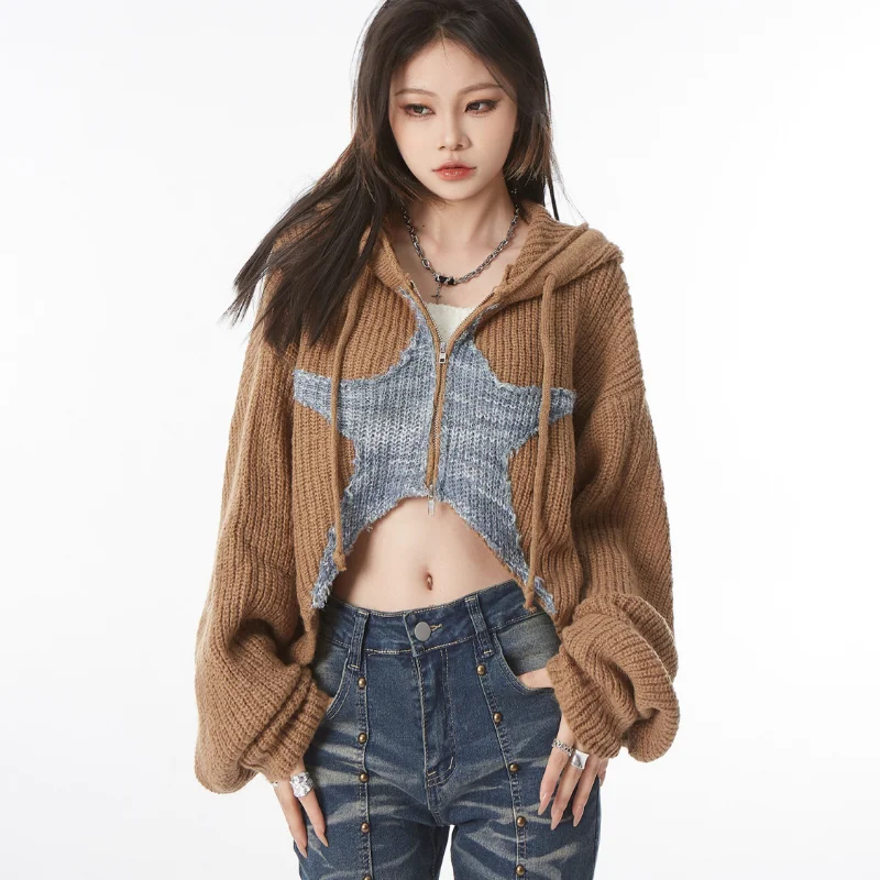 Top Trends: Deeptown Y2k Vintage Cropped Star Sweater Women Korean Style Grunge Knit Cardigan Kpop Zipper Knitwear Gyaru Streetwear Autumn Shoppable Styles - Image 4